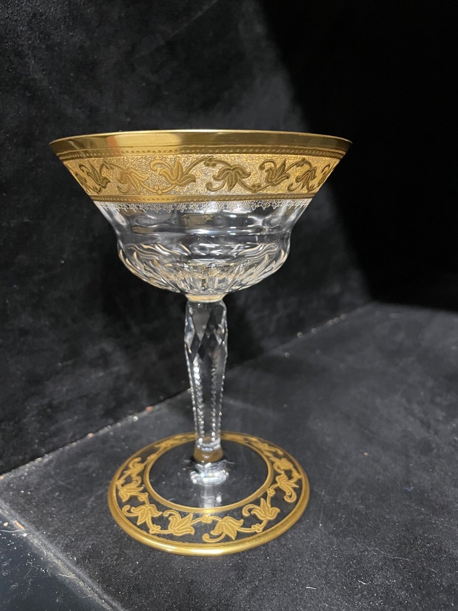 Saint Louis - Modèle Callot Cristal Doré 4 Coupes à Champagne H: 13 Cm Thistle-photo-2